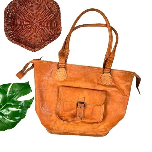 Noonday Collection Rustic Leather Artisan Bohemian Hobo Tote Purse Made In India - Picture 12 of 16